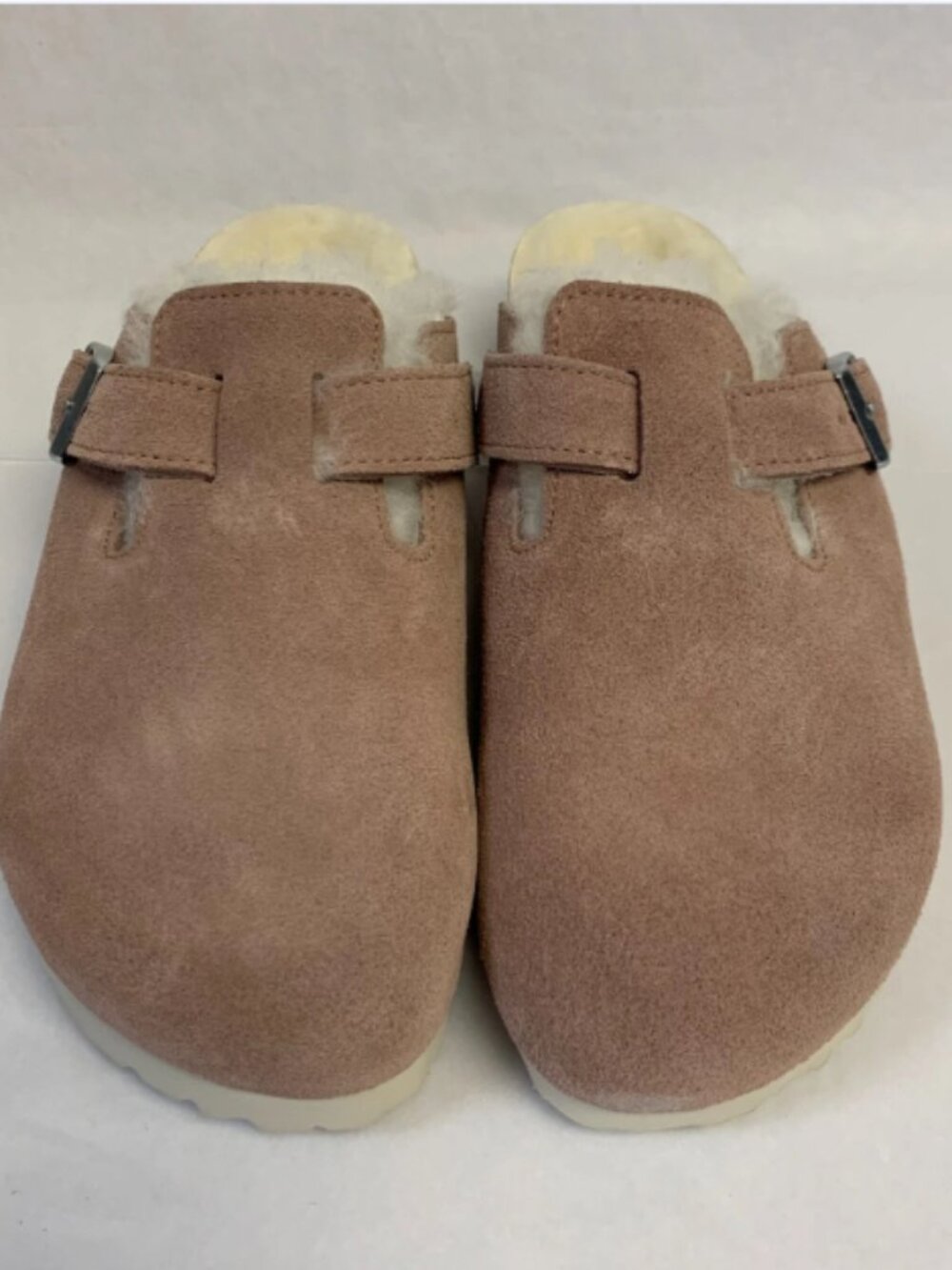 Birkenstock Boston Shearling Pink Clay Suede Leather Narrow Width Sandals